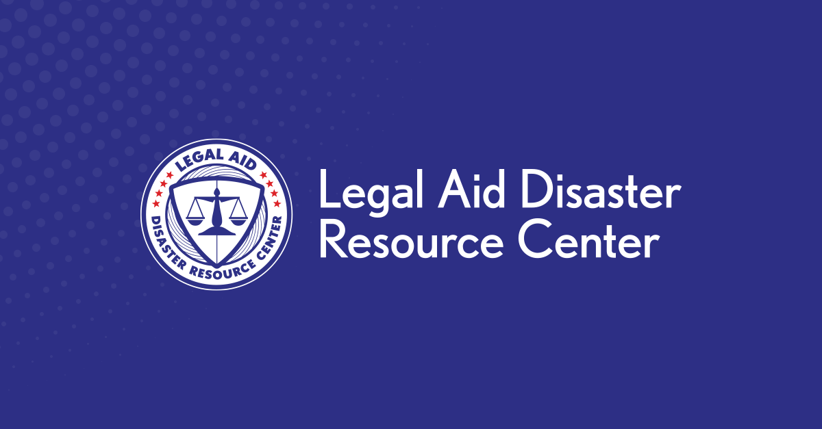 Legal Aid Disaster Resource Center Logo in White on Blue Background